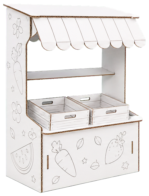 The cardboard market stall kit, turning